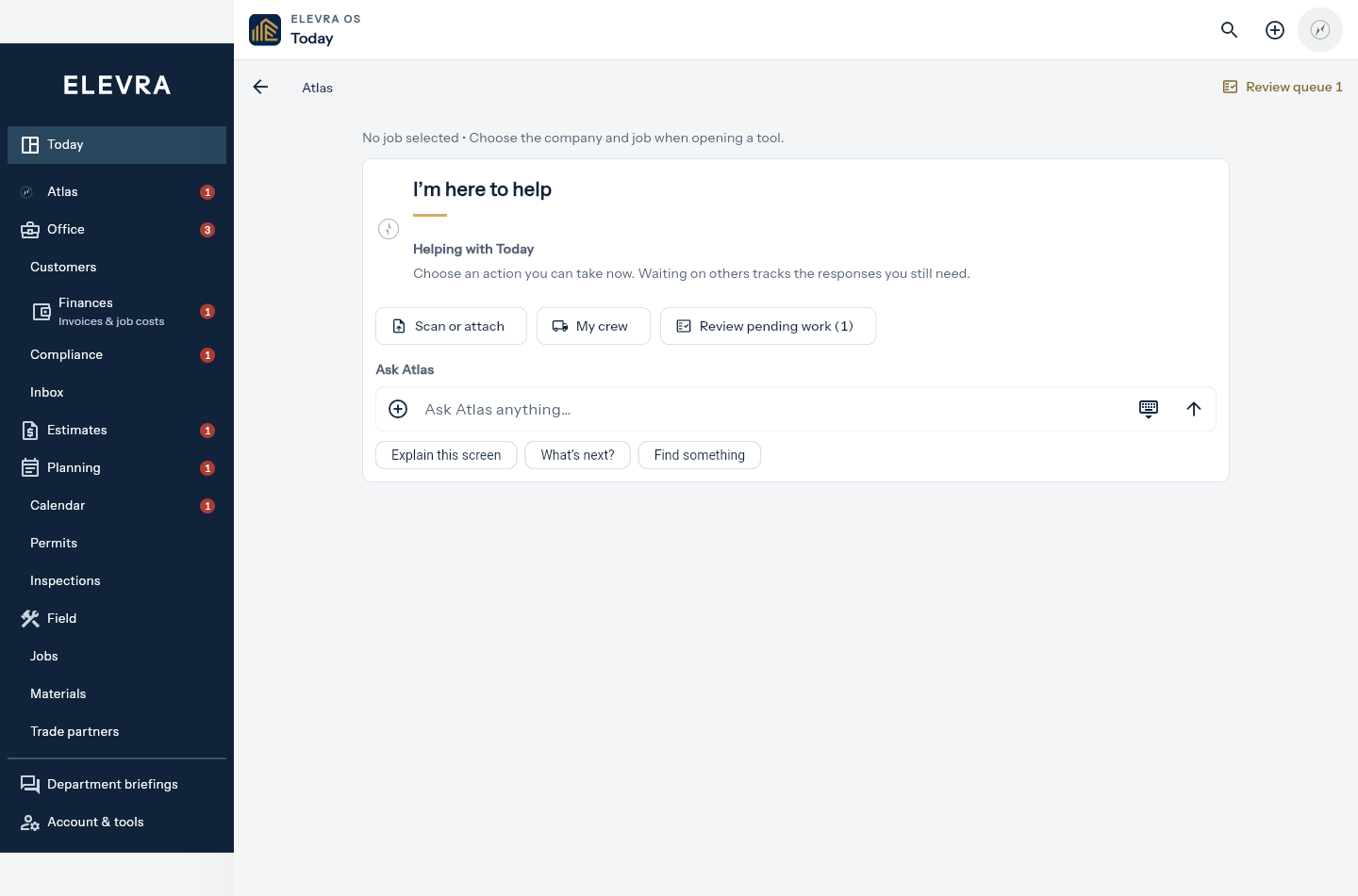 Current Elevra OS Atlas workspace using synthetic demonstration records